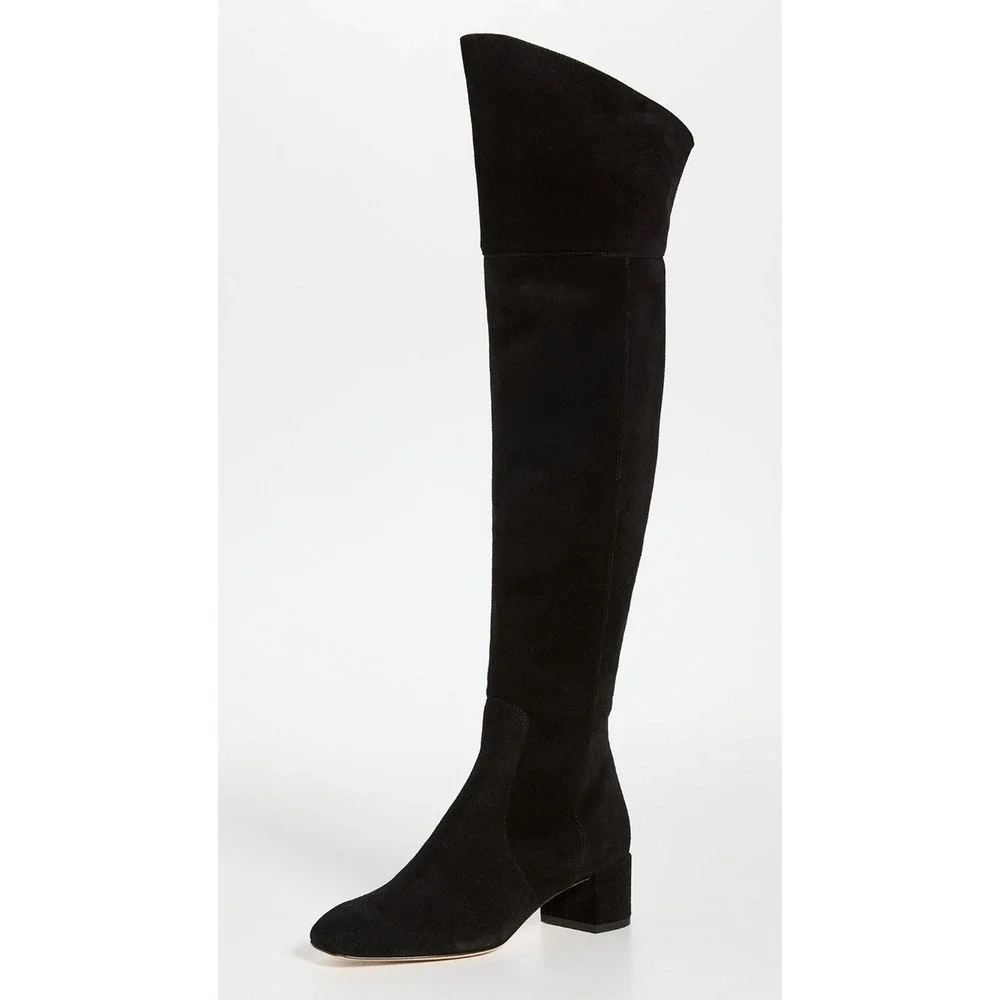 AEYDE Letizia Over the Knee‎ Boots Black Suede Square Toe Block Heel EU 37